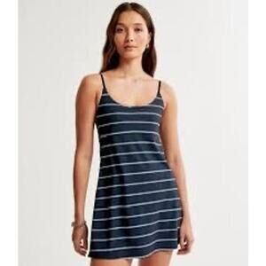 Danskin Skinny Strap Active Dress Navy White Sm Built In Shorts Pockets nautical